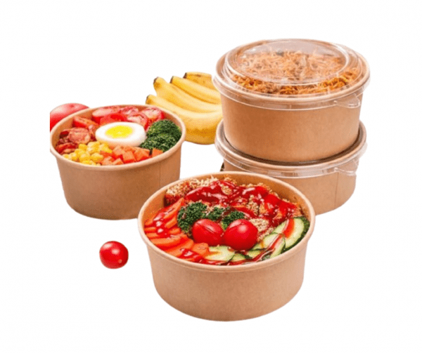 500ml2 (1) Kraft Food Bowl Clear PP Lid Fits - 500/750/1000ml