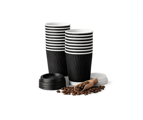 12 oz Black Ripple (1) 12oz Black Ripple Coffee Cups – Insulated Disposable Paper Cups