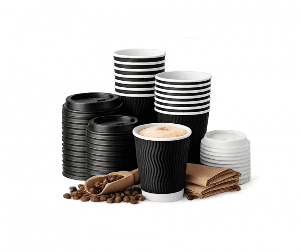 8oz Black Ripple Paper Cups (225ml) – Insulated Disposable Coffee Cups