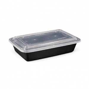 38oz Rectangular Black Plastic Container and Clear Lid
