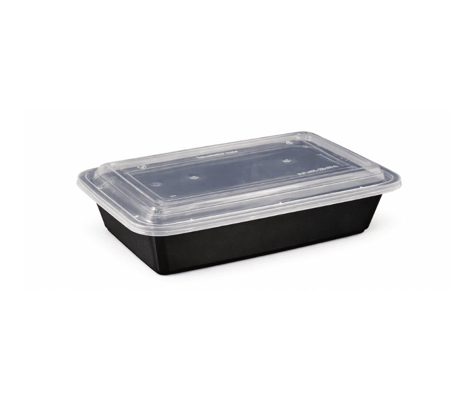 38oz Rectangular Black Plastic Container and Clear Lid